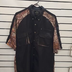 Black and Camouflage Button-Up Shirt, XL